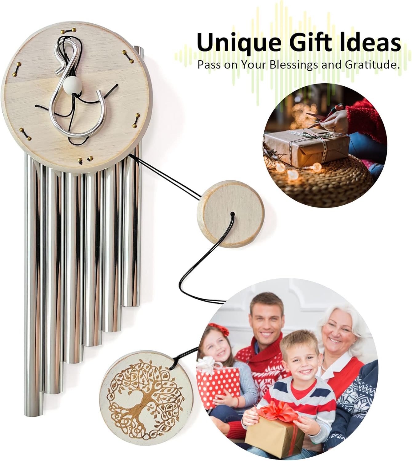 Wind Chimes Outdoors,33&#x22; WindChimes for Loss of Loved One,Memorial/Sympathy Gifts for Mother/Unisex/Father,Tree of Life Wind Chimes for Outside Zen Garden Home Yard Decoration (Silver)