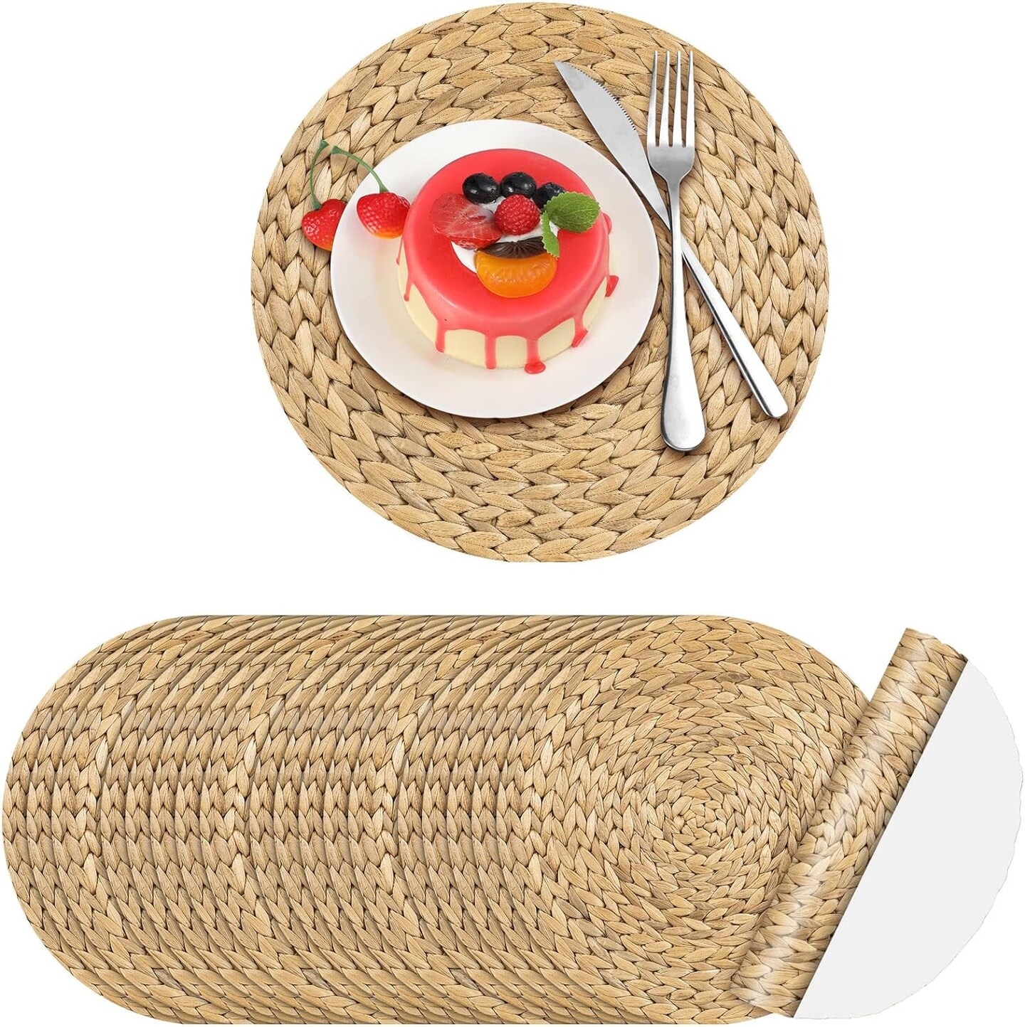 100 Pcs Disposable Printed Woven Paper Placemats Bulk 11 Inch Round Wicker Printed Chargers Place Mat Farmhouse Braided Rattan Tablemats