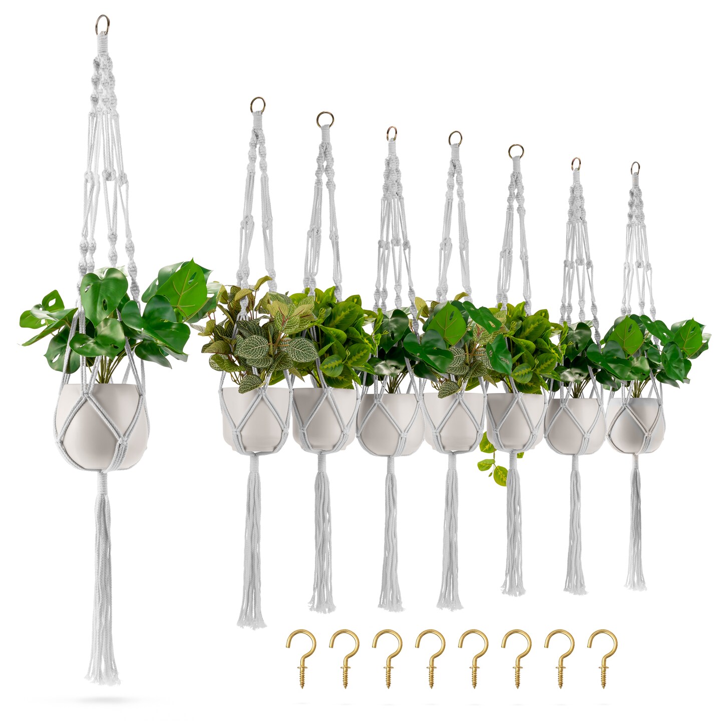 Sorbus Macrame Plant Hanger (8 Pack) Indoor Outdoor Hanging Plant Pots Cotton Rope, Elegant for Home, Patio, Garden