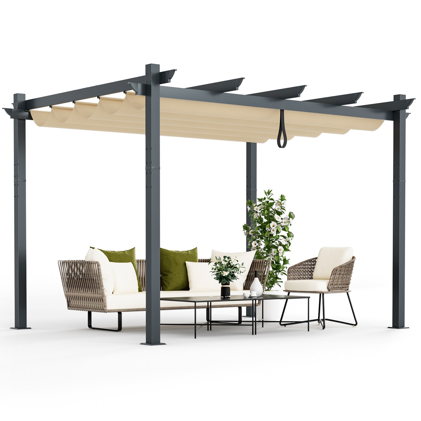 Retractable Pergola with Aluminum Frame and Trellis