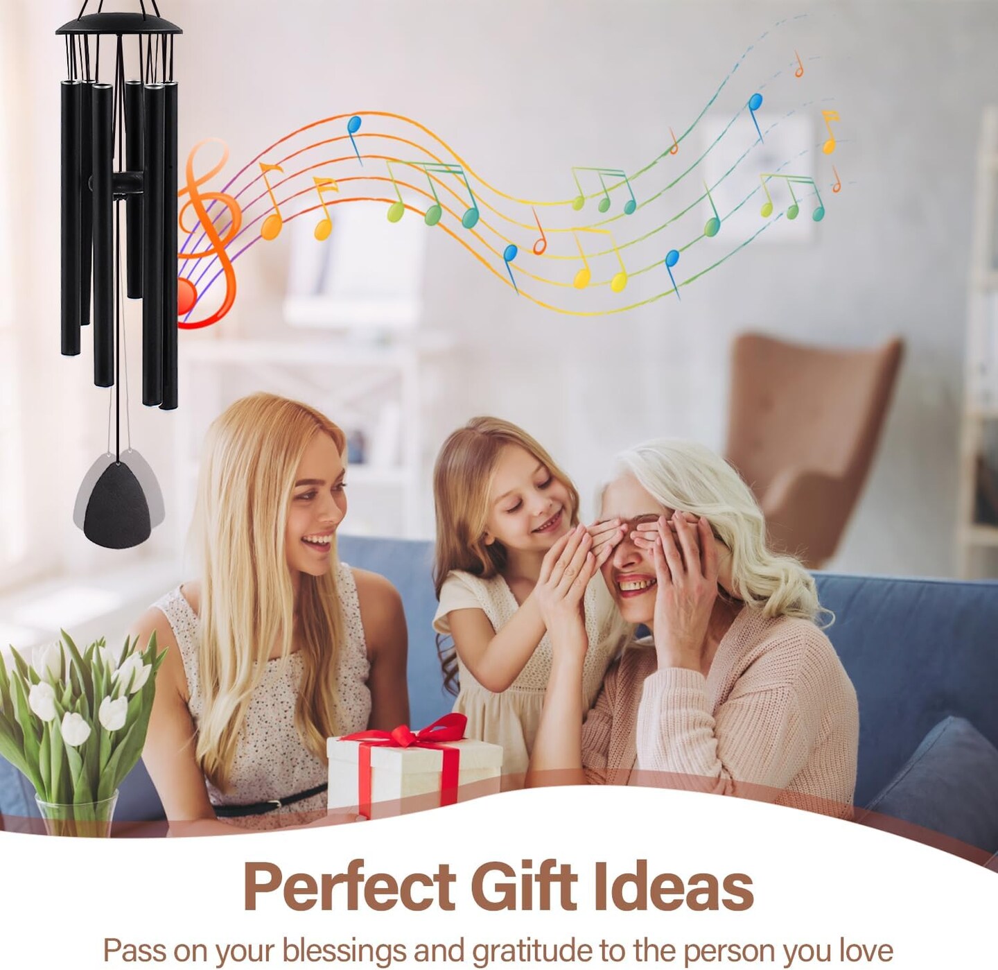 Wind Chimes for Outside, Large Aluminum Wind Chimes &#x2013; Deep Tones &#x26; Soothing Melodies Ideal for Garden, Patio Decor, and Windchimes Outdoors for Loss of Loved One (32&#x27;&#x27; Black)