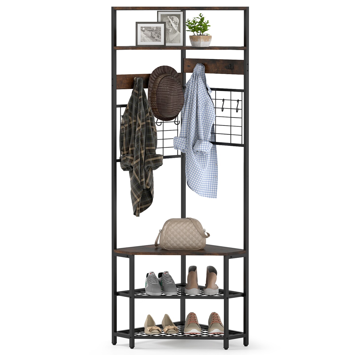 5-Tier Corner Hall Tree with Shoe Storage Bench