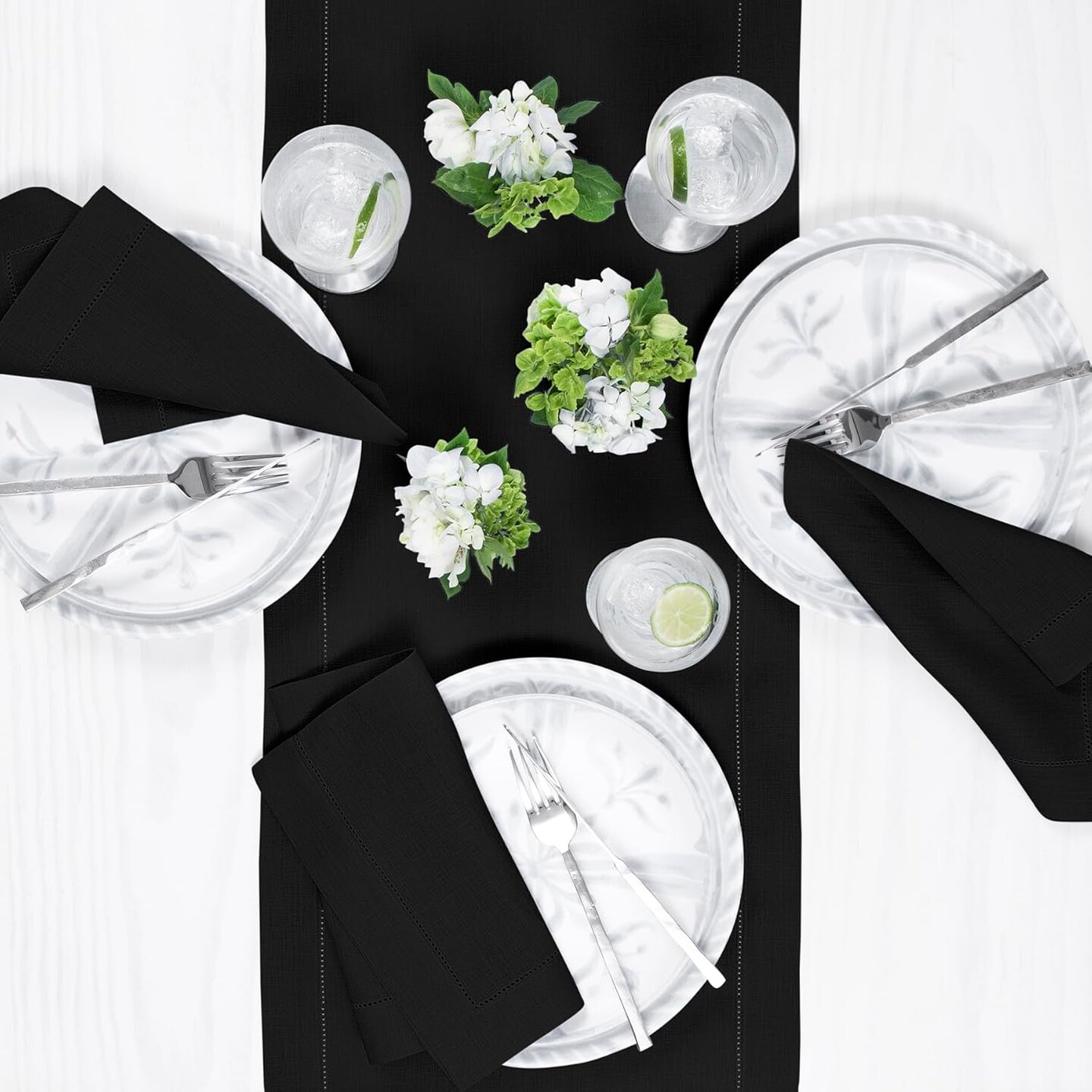 Home Black Table Runner 60 Inches - Classic Hemstitch, 100% Pure Linen Coffee Table Runner