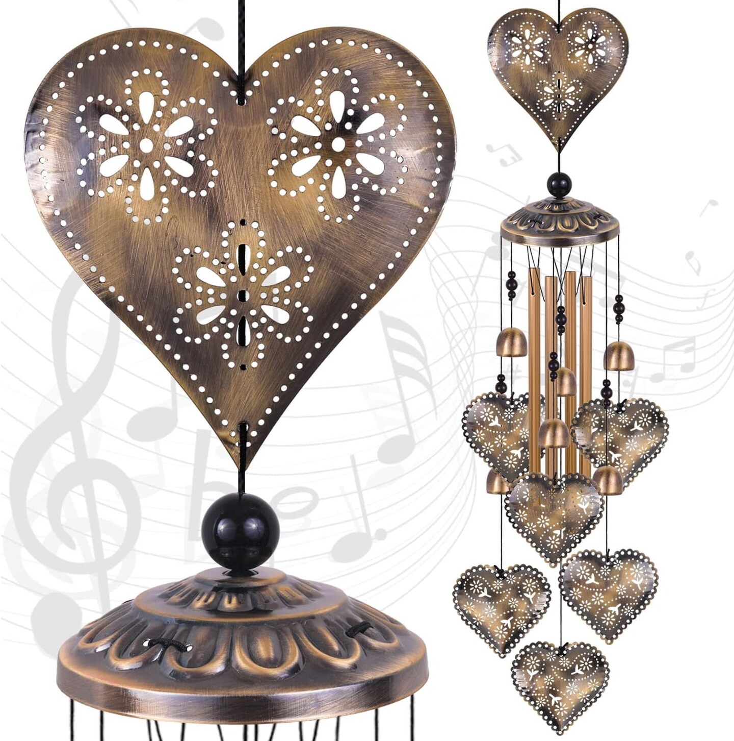 Heart Shape Wind Chimes for Garden, Gifts for Mom, Home, Balconies, Rooms, Patio, Indoor, Outdoor Heart Decoration, Hearts Shape Wind Catcher, Bronze Memorial Wind Bells, Hearts Wind Chimes Decor Welcome to Seller Assistant Please log in to your ac