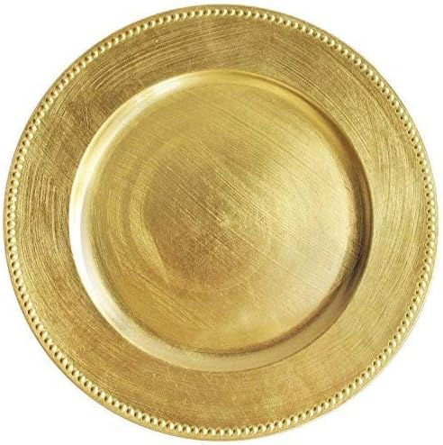 Round Beaded Charger Plates, Set of 2,4,6, 12 or 24 Dinner Chargers (6, Gold)