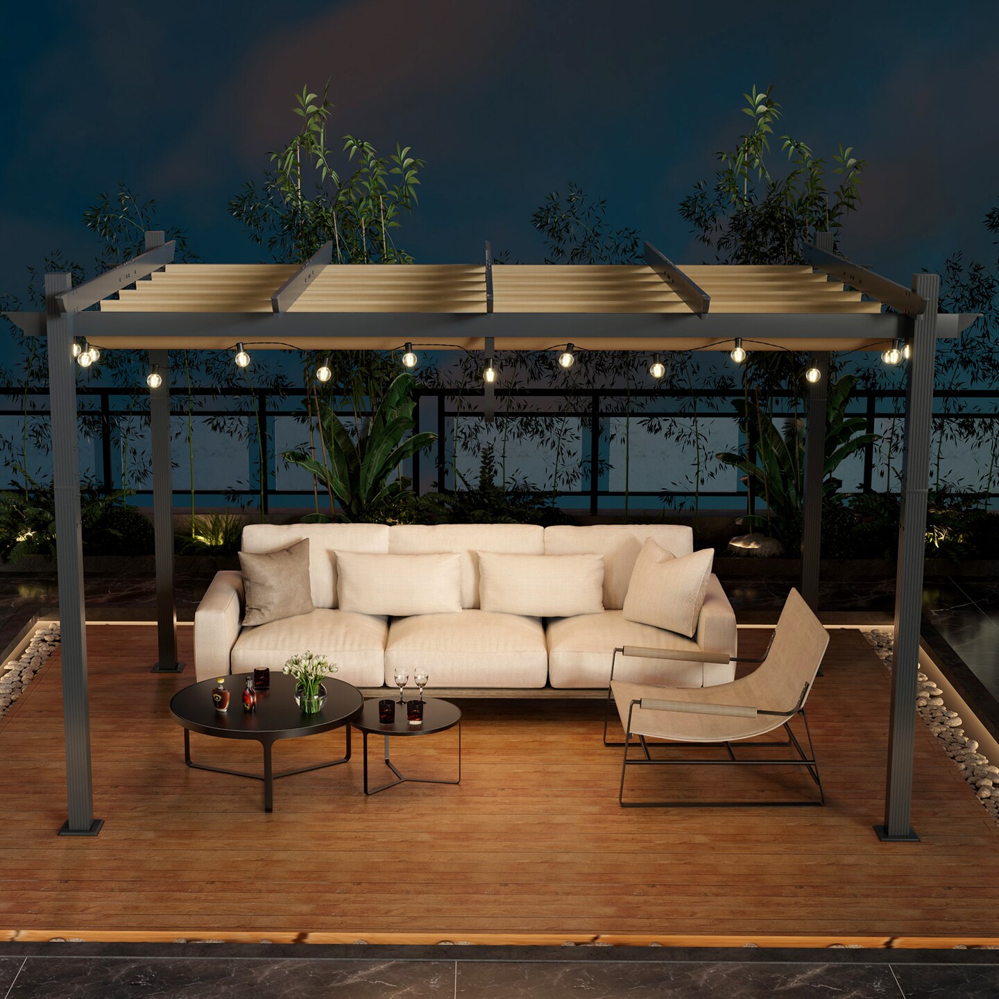 Retractable Pergola with Aluminum Frame and Sun Shelter