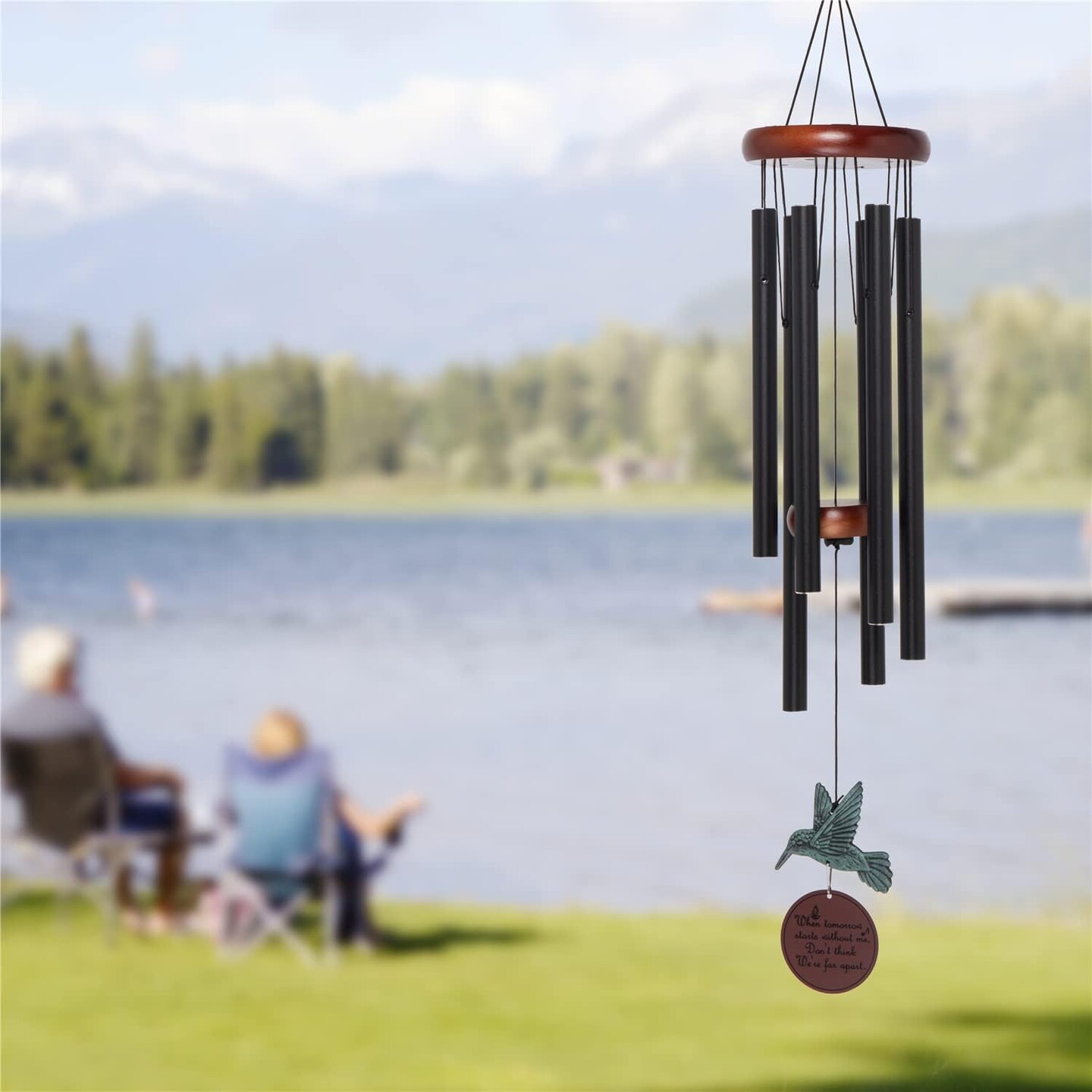 Memorial Wind Chimes Outdoor with Hummingbird Wind Spinner, Deep Tone Large Sympathy Windchime 33&#x22; with 6 Heavy Tuned Tubes Gift for Patio, Porch, Garden, Backyard