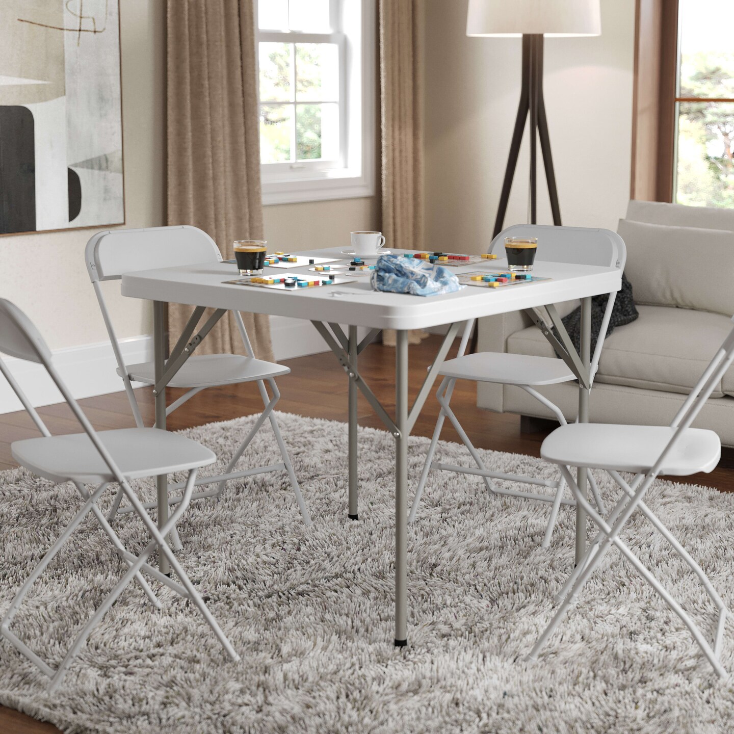 Emma and Oliver 34.25&#x22; Square Plastic Folding Table