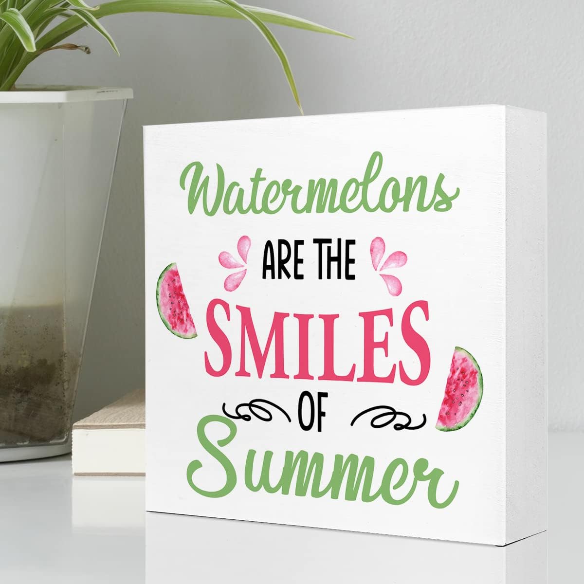 Watermelons are The Smiles of Summer Wooden Plaque Sign Desk Decor,Rustic Summer Watermelon Wood Block Sign Desk Decorations for Country Home Kitchen Farm Garden Shelf Table Decor