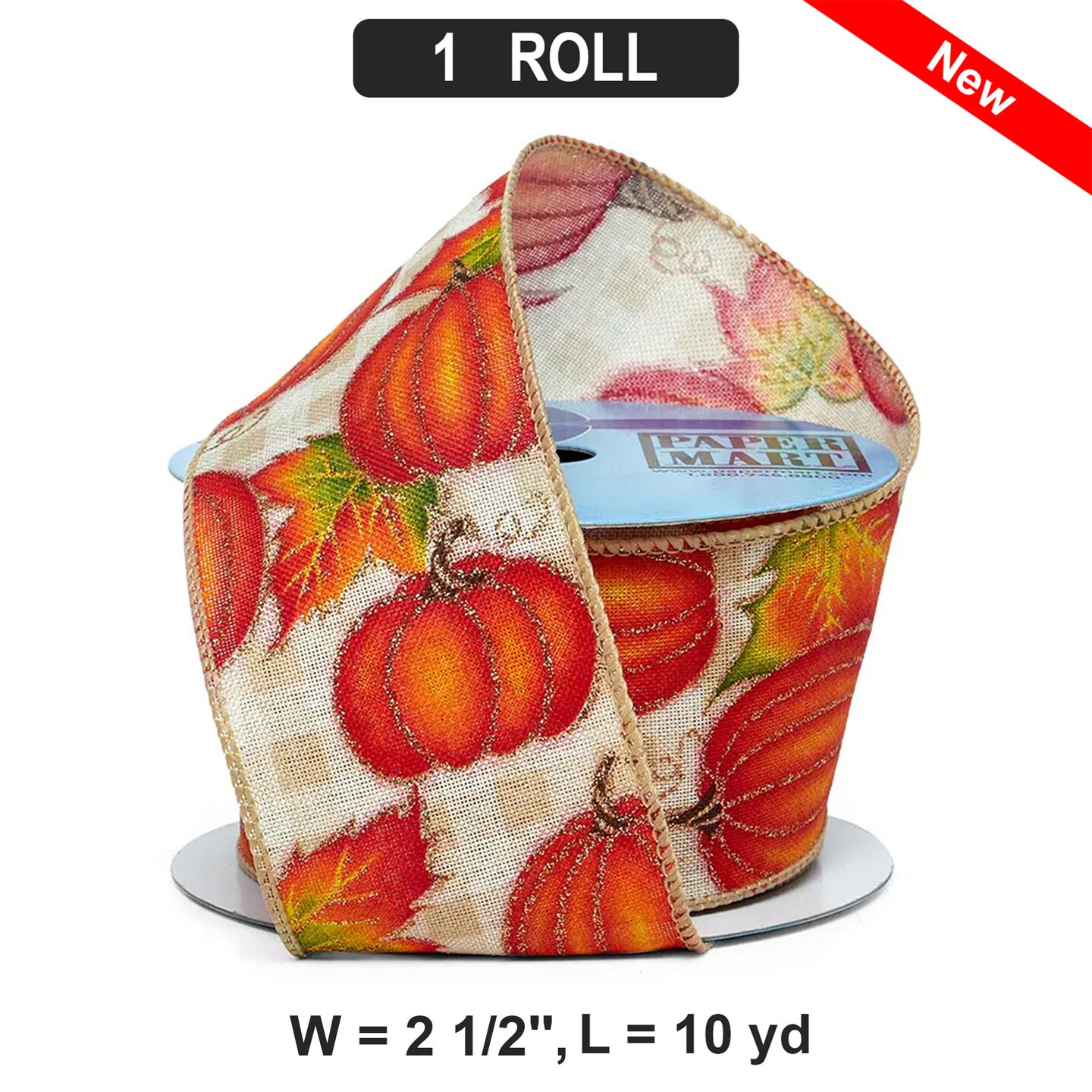 Pumpkin Wired Ribbon Tan 2.5&#x22; W x 10 yd 1 Roll