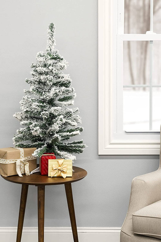3 ft Snow Flocked Artificial Christmas Tree with Hinged Branches