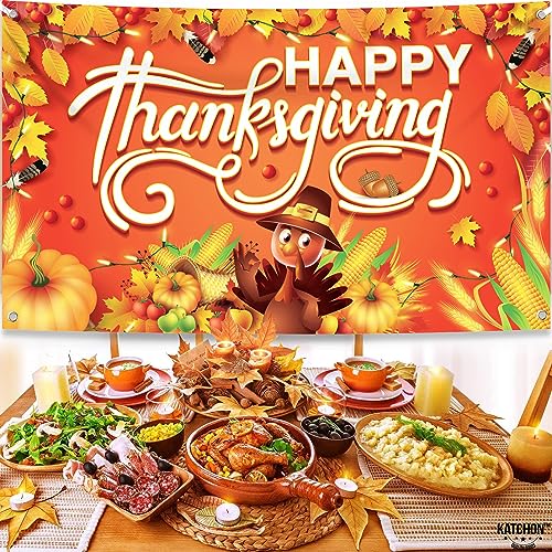 KatchOn, Happy Thanksgiving Banner - XtraLarge, 72x44 Inch | Happy Thanksgiving Backdrop for Thanksgiving Decorations | Thanksgiving Party Decorations, Fall Decorations | Thanksgiving Wall Banner