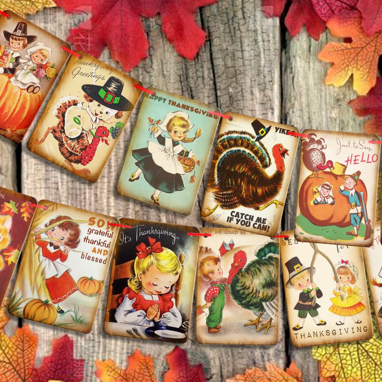 Thanksgiving Decorations Vintage Happy Thanksgiving Banner Turkey Pumpkin Garland Bunting Fall Harvest Banner for Thanksgiving Day Home Party Decor