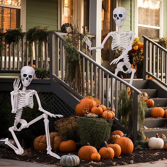 3Ft Halloween Skeleton and 16In Life Size Skeleton Creepy Posable Skeleton Full Size Skeleton with Movable Joints for Outdoor Indoor Halloween Decorations