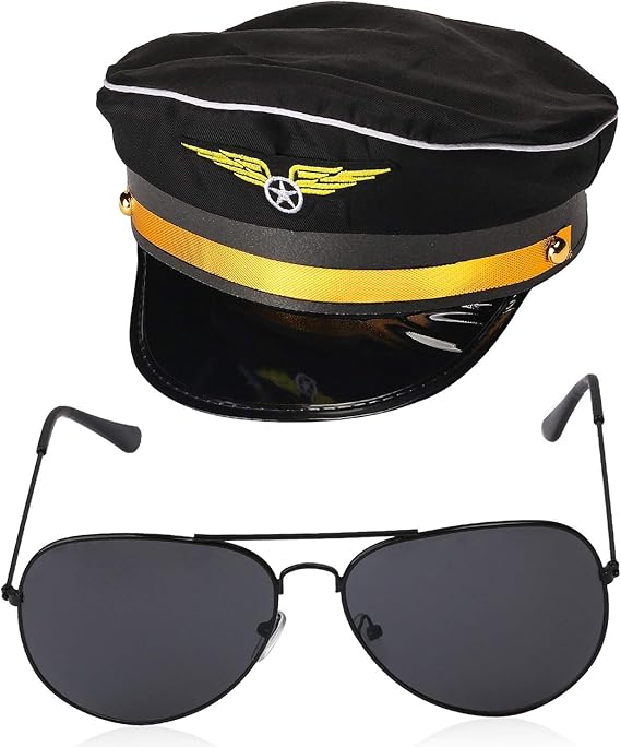 Airline Pilot Captain Costume Kit Pilot Dress up Accessory Set with Aviator Sunglasses