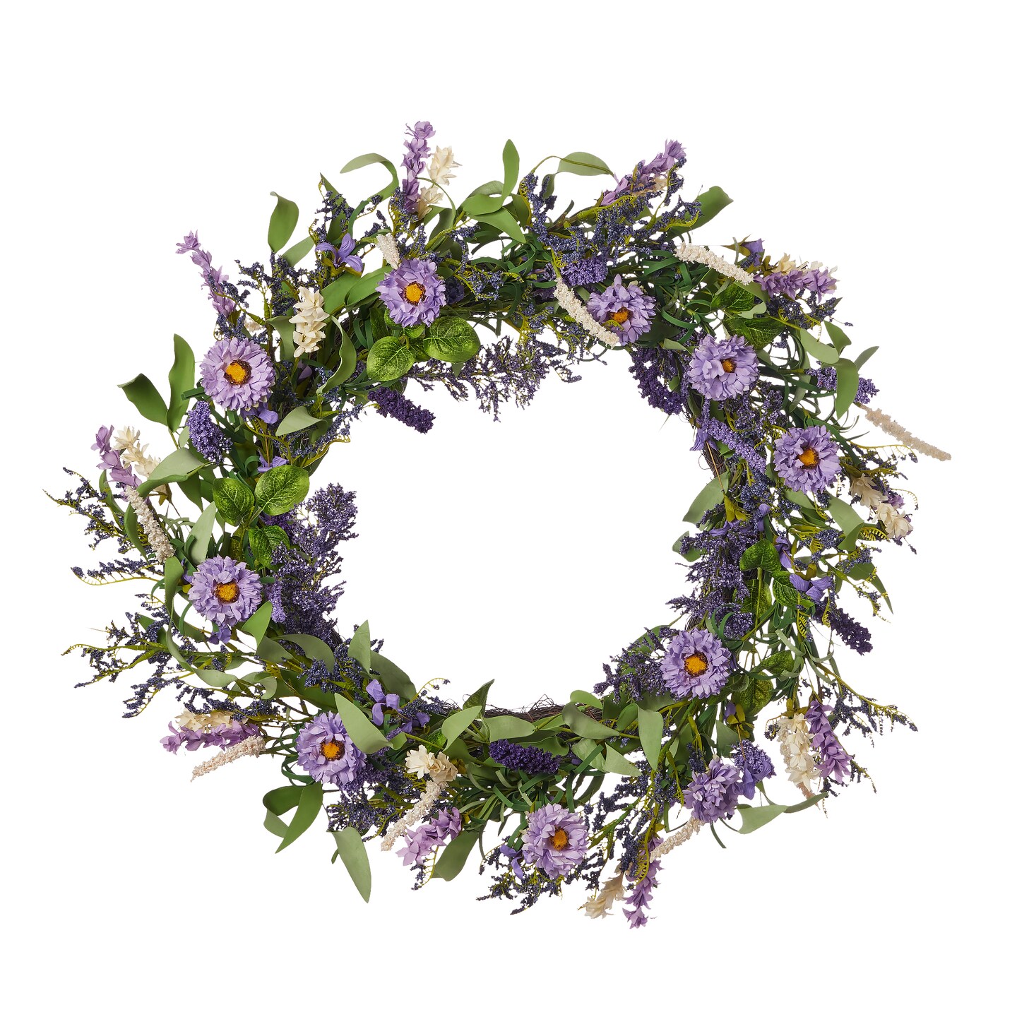 Violeta 26in Wreath, w/ Artificial Erigeron Daisy, Heather, Millet &#x26; Lavender