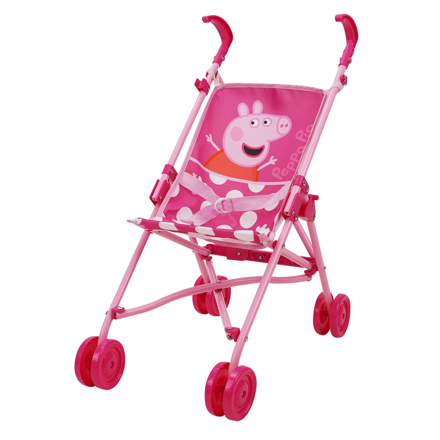 Peppa Pig: Doll Umbrella Stroller - Pink &#x26; White Dots - Fits Dolls Up To 24&#x22;, Easy to Fold for Storage &#x26; Travel, For Dolls Plushes &#x26; Stuffed Animals, Pretend Play For Kids Ages 3+