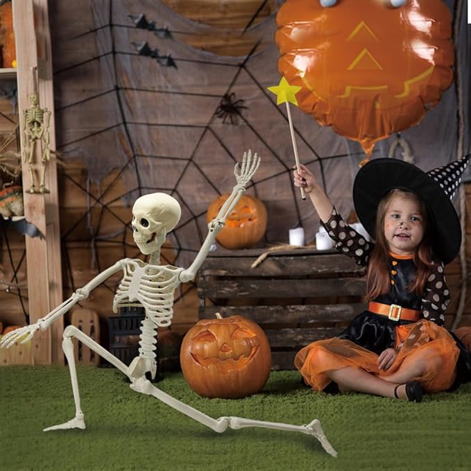 36&#x22; Skeleton Halloween Decorations, 3ft Full Body Posable Life Like Skeleton Realistic Human Plastic Bones with Movable Joints for Halloween Party Lawn Haunted House Decor