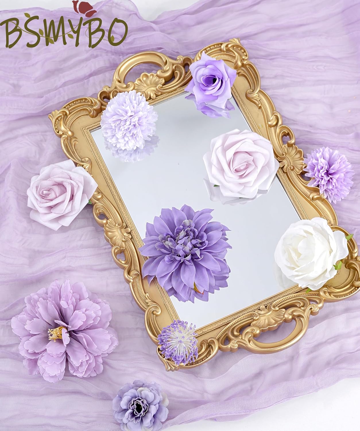 Artificial Purple Flower Bouquet – Silk Dahlias & Roses for Table Centerpieces Home Decor