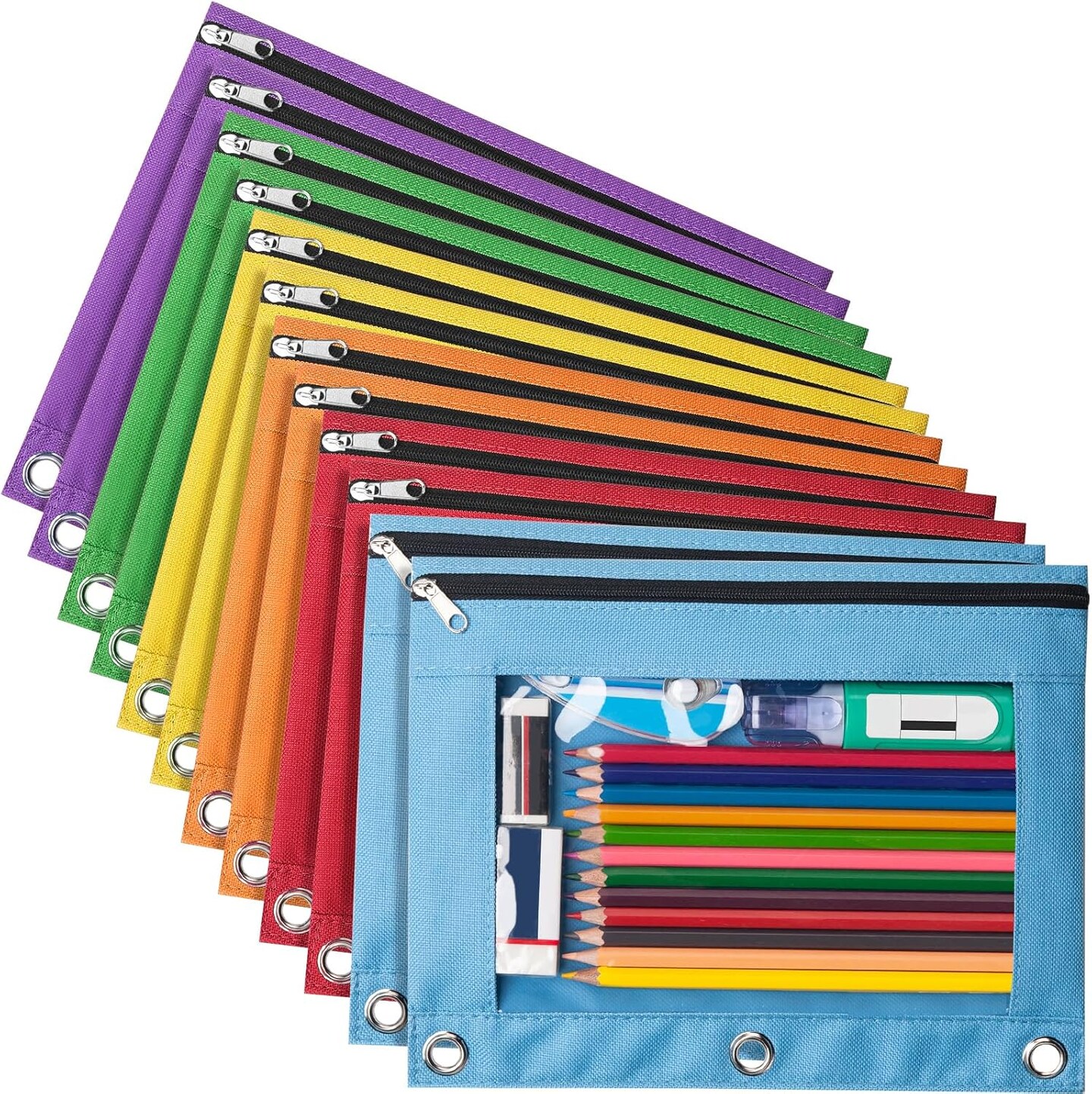 12 Pack Pencil Pouches for 3 Ring Binder
