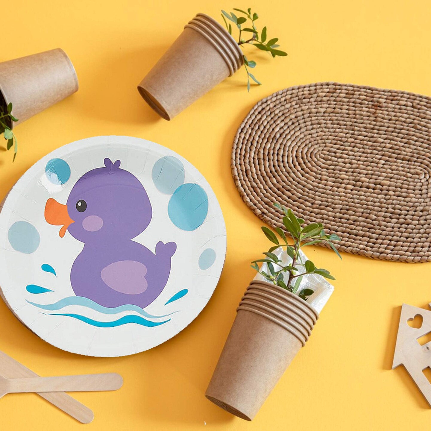 8 Ct. Rubber Ducky Paper Dessert Plates 7" Disposable Plates Birthday & Baby Shower Party Supplies
