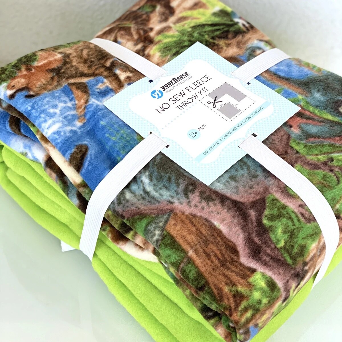 Prehistoric Dinosaur Land Anti-Pill Premium No-Sew Throw Fleece Fabric Kit (50x60)