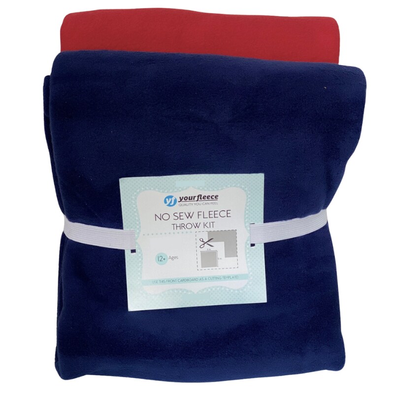Solid Fleece No-Sew Throw Kit - True Navy/Red (50x60)