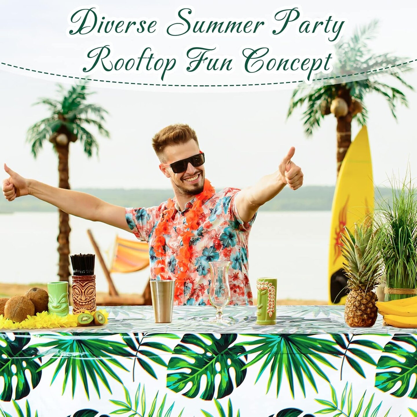 6 Pcs Hawaiian Luau Tablecloths for Party Decoration