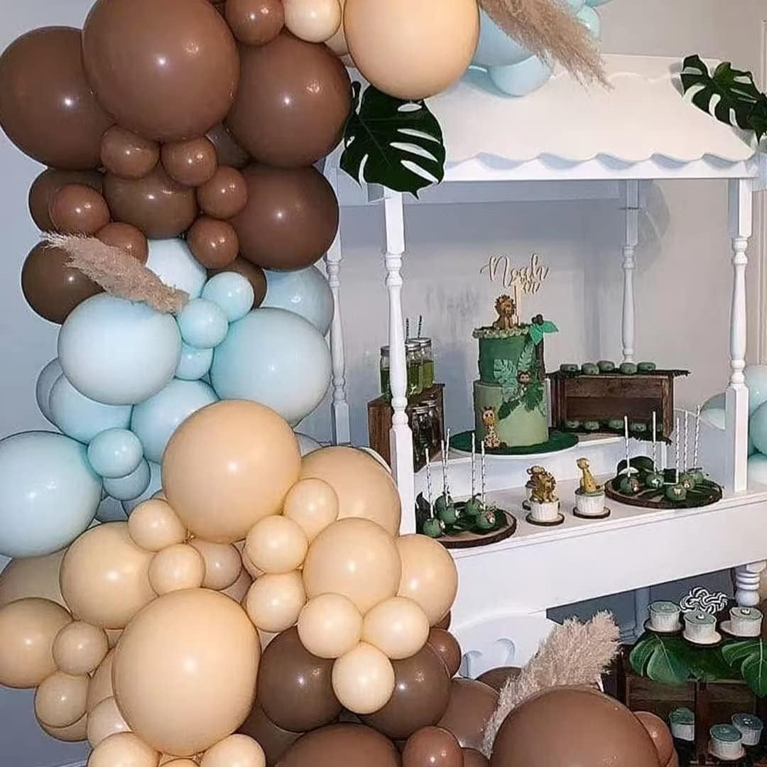 Blue and Brown Balloons, 60 PCS Pastel Macaron Blue White Sand Nude Brown Latex Balloons Set(Blue Brown)