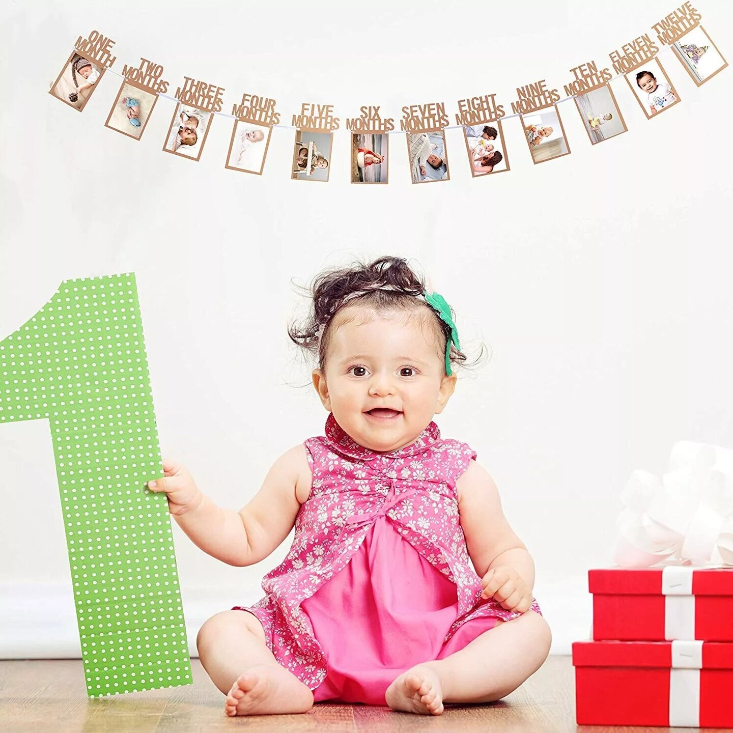 12-Month Photo Banner Baby Shower &#x26; 1st Birthday Party Decor