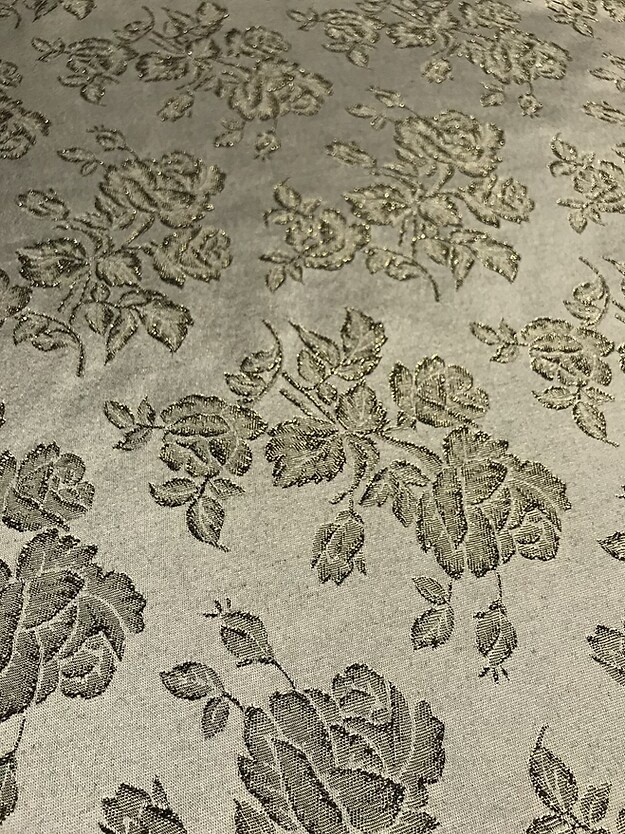 1 Yard Gray Metallic Rose Brocade Fabric Polyester Rough Texture 58/59 Inches Width