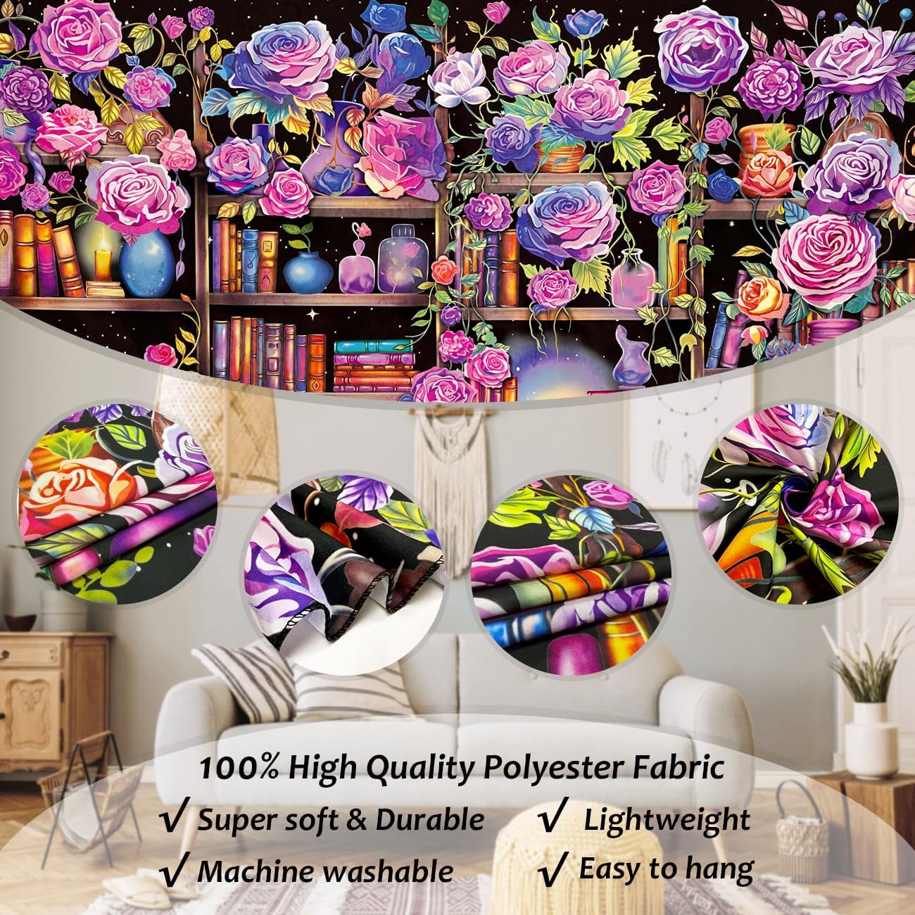 Pink & Purple Flower Wall Art Tapestry – 70" x 90" Floral Hanging for Bedroom Decor