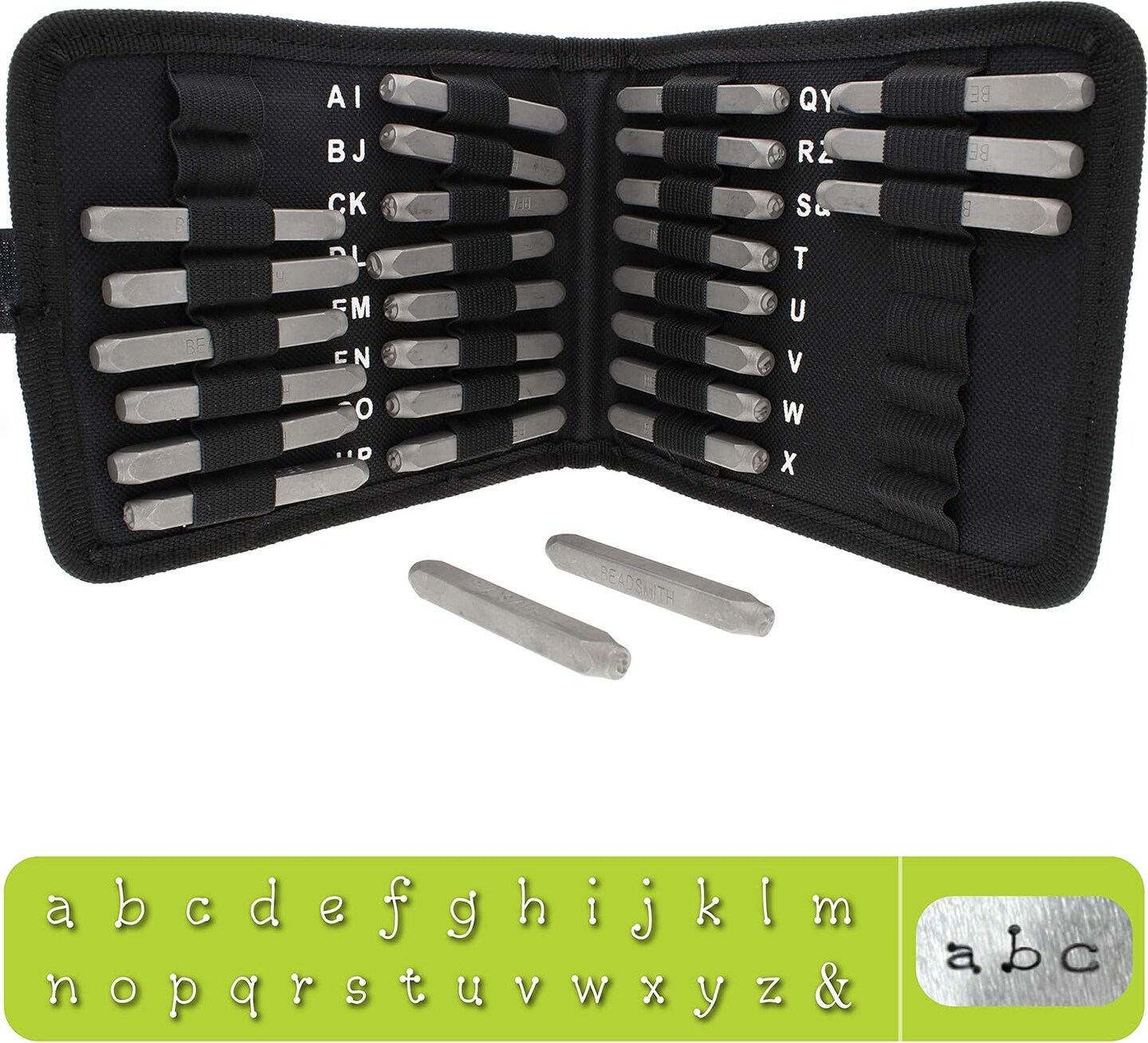 The Beadsmith Steel Alphabet Stamps - Metal Elements - Uppercase Gothic Font - A-Z Letters Plus “&” Symbol - Storage Case Included - Used for Stamping & Personalizing Soft Metals