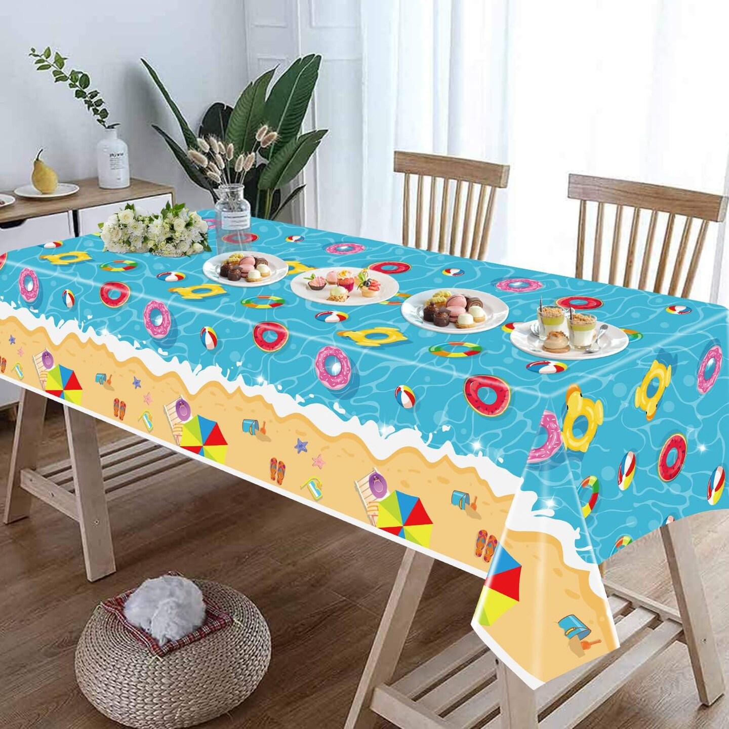 4 Pack Summer Beach Tablecloths - Hawaiian Decorations Disposable Plastic Table Cover