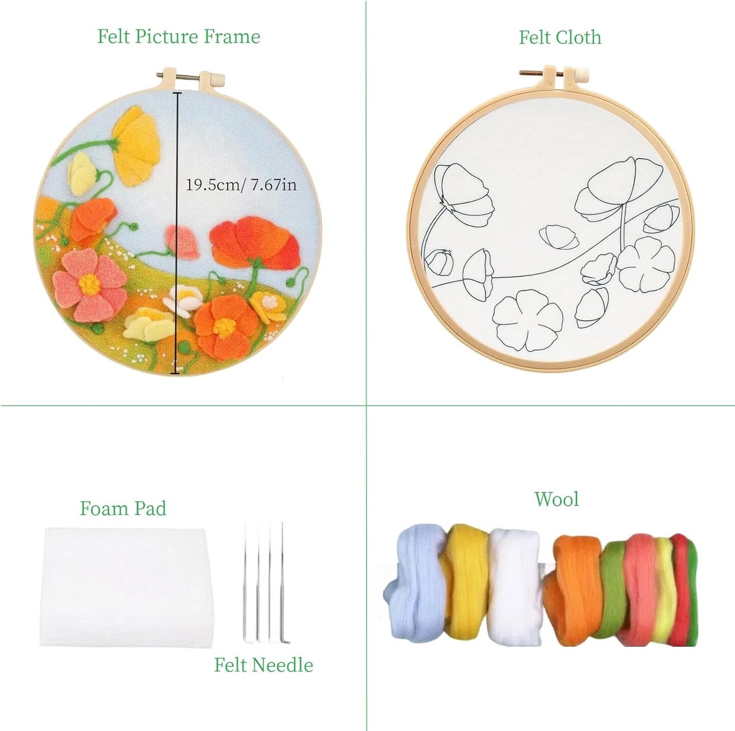 DIY Wool Needle Felt Starter Kit, Beginner Needle Felt Kit with Wool Felt Bag, Felts Needles, Photo Frame, Foam Mat, Felts Cloth and Instructions for Home Decor, Art Crafts (K4)