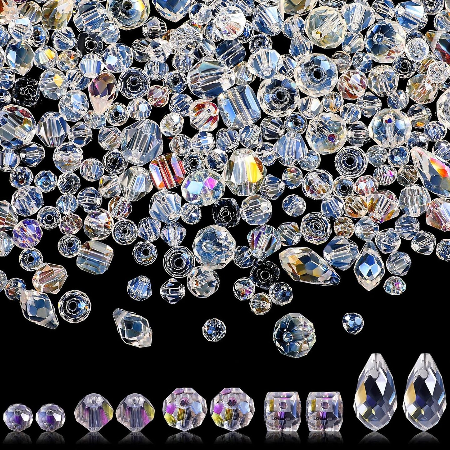 1280 Pcs Glass Beads Bulk Assorted Crystal Beads for Jewelry Making Faceted Teardrop Rondelle Briolette