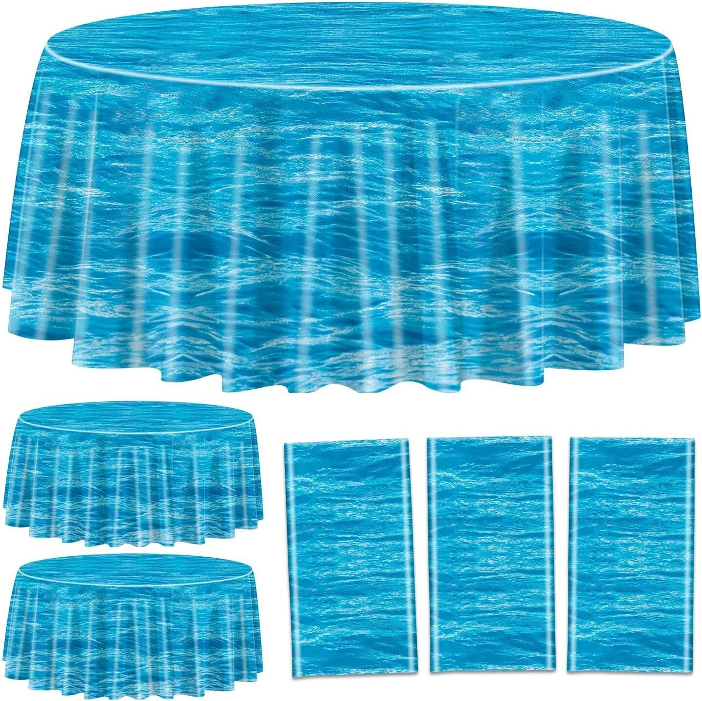 Round Ocean Waves Tablecloths 84 x 84 Inch Under The Sea Party Decorations Ocean Tablecloth Water Print Table Cover