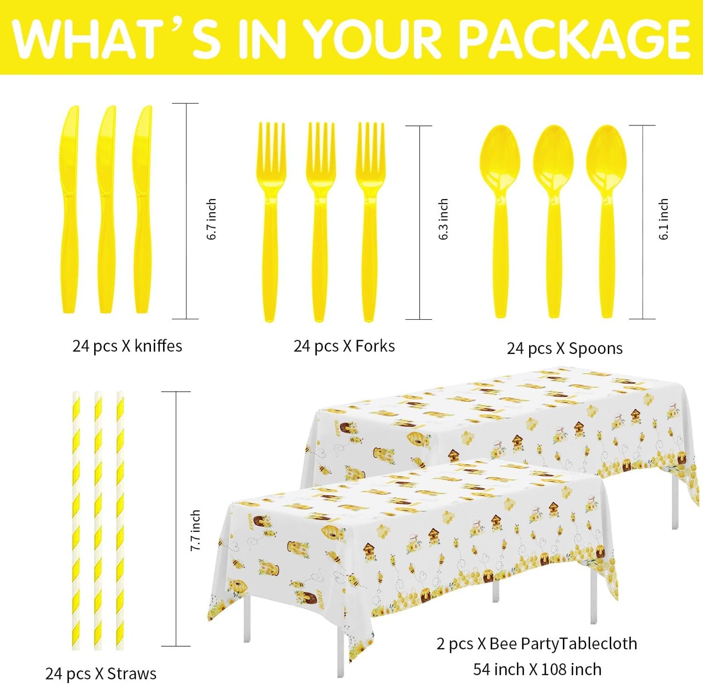 Bee Baby Shower Decorations Tableware - Bee Party Supplies(Yellow)