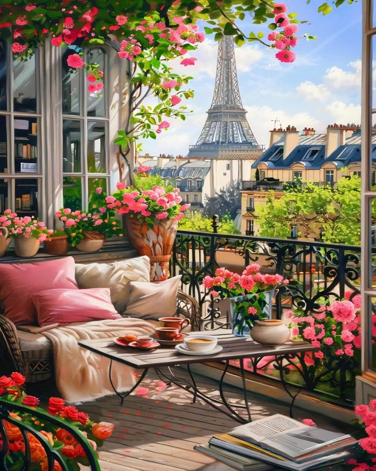 Paint by Numbers Kit for Adults – Eiffel Tower Landscape, 16x20" Canvas DIY Painting Set with Acrylic Paints & Brushes, Beginner-Friendly Home Décor Art Gift