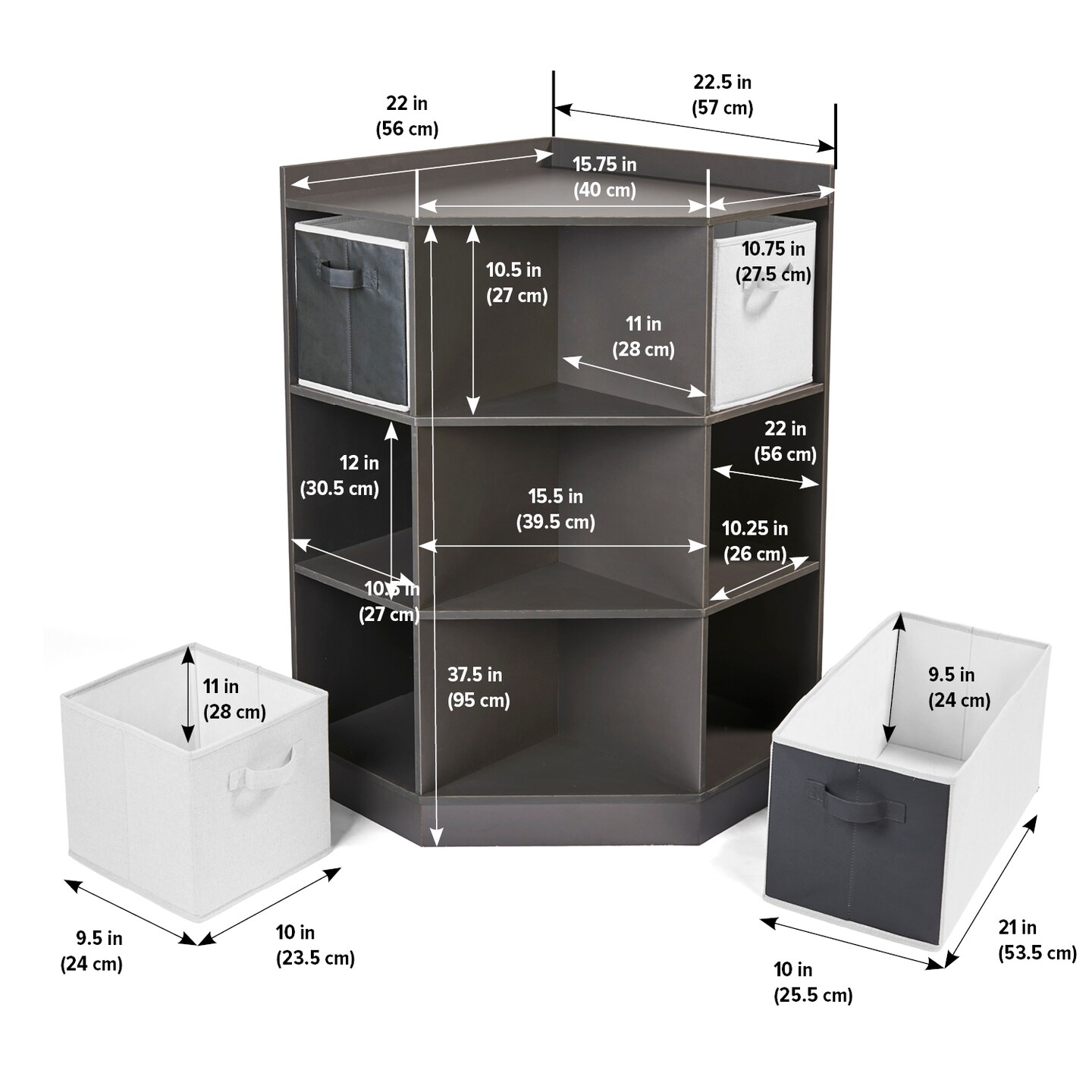 Badger Basket Corner Cubby Storage Unit with Four Reversible Baskets - Charcoal