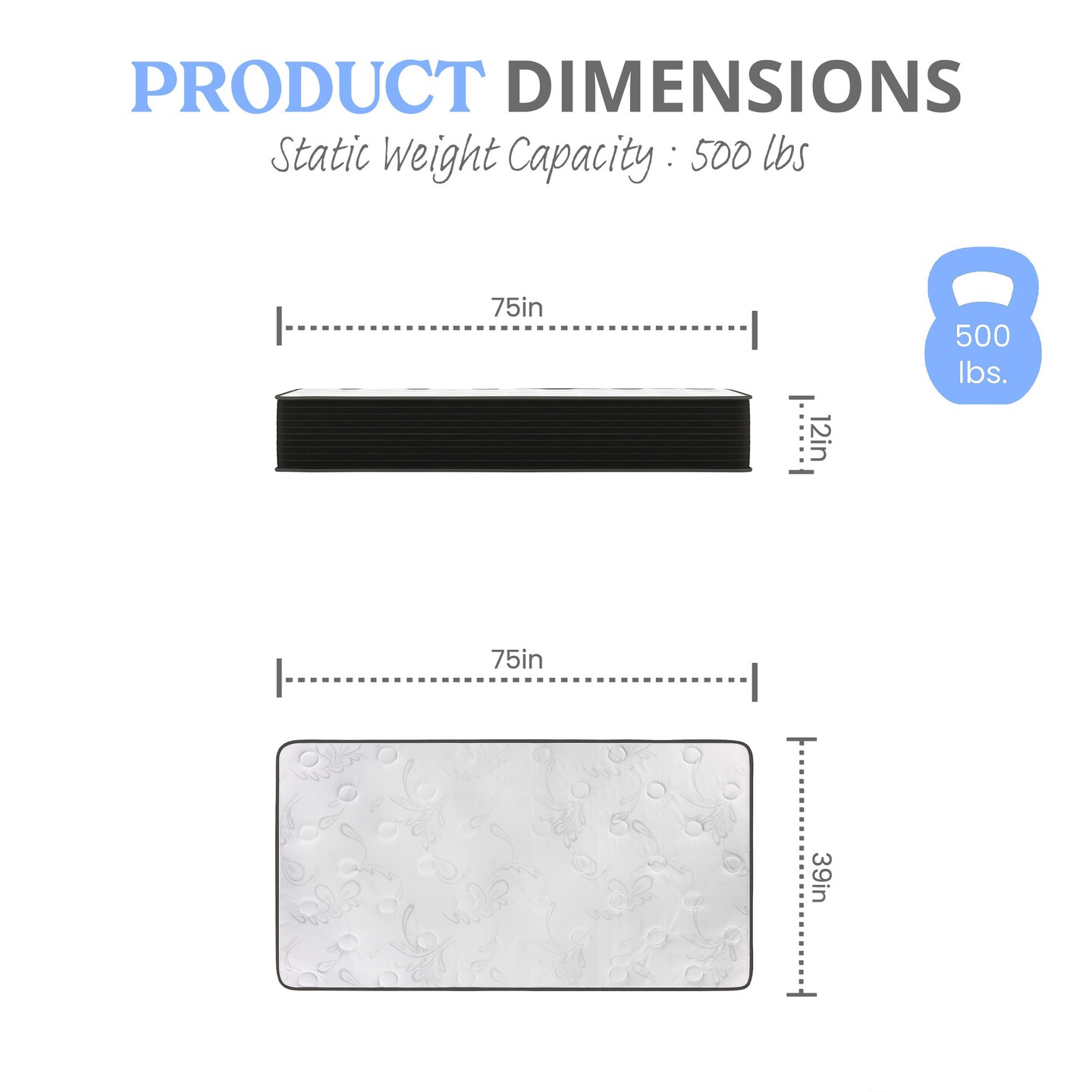 Emma and Oliver Drift 12 Inch Hybrid Mattress, High Density Cooling Foam and Pocket Spring Mattress in a Box, CertiPur-US Certified Foam, White/Black