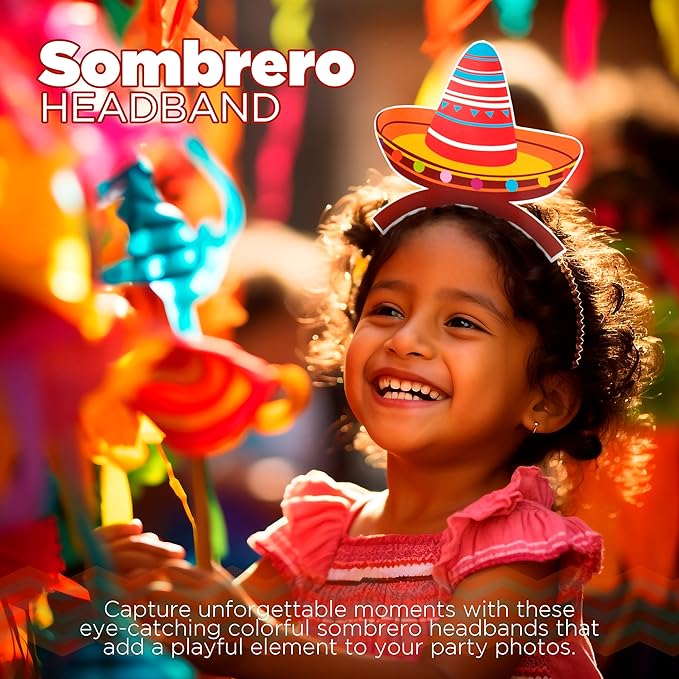 4E's Novelty 9 Pack Sombrero Headband Party Bulk – Cinco De Mayo Party Favors Supplies, Birthday & Taco Tuesday Accessories