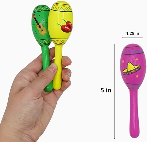 4E's Novelty 16 Pcs Maracas Party Favors - 5" Wooden Mini Maracas for Kids & Adults