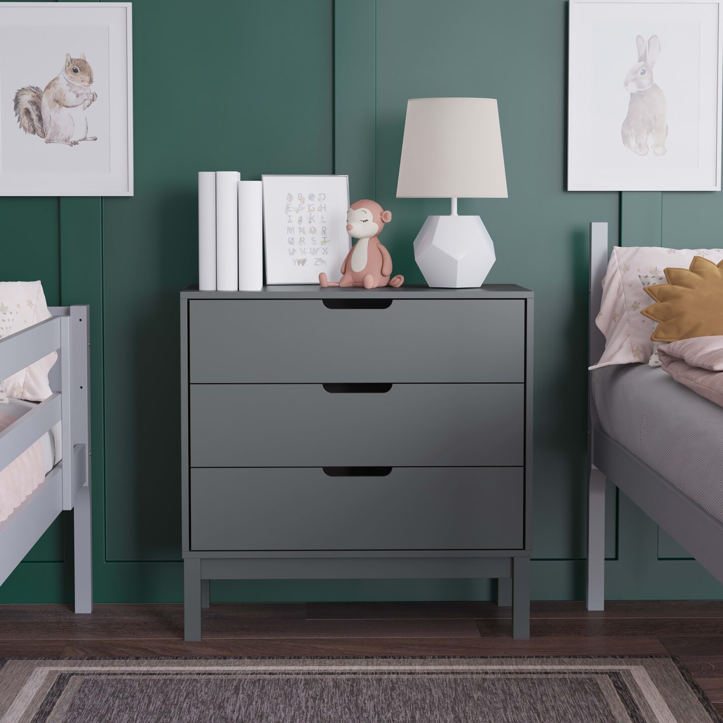 Emma and Oliver Samuel Kids Triple-Drawer Dresser with Solid Wood Frame, Chest of Drawers for Kids Bedroom