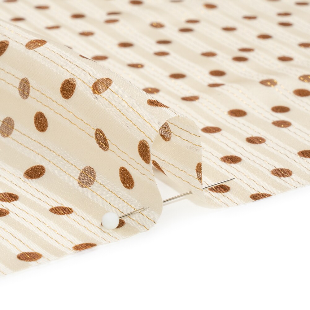 1 Yard Cream Brown Polka Dot Silk Burnout Stripe Fabric for Blouses Skirts 54" Width