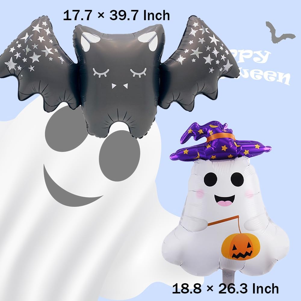 9 Pcs Bat Ghost Balloons BOO Foil Balloon Kit(Black White Purple)