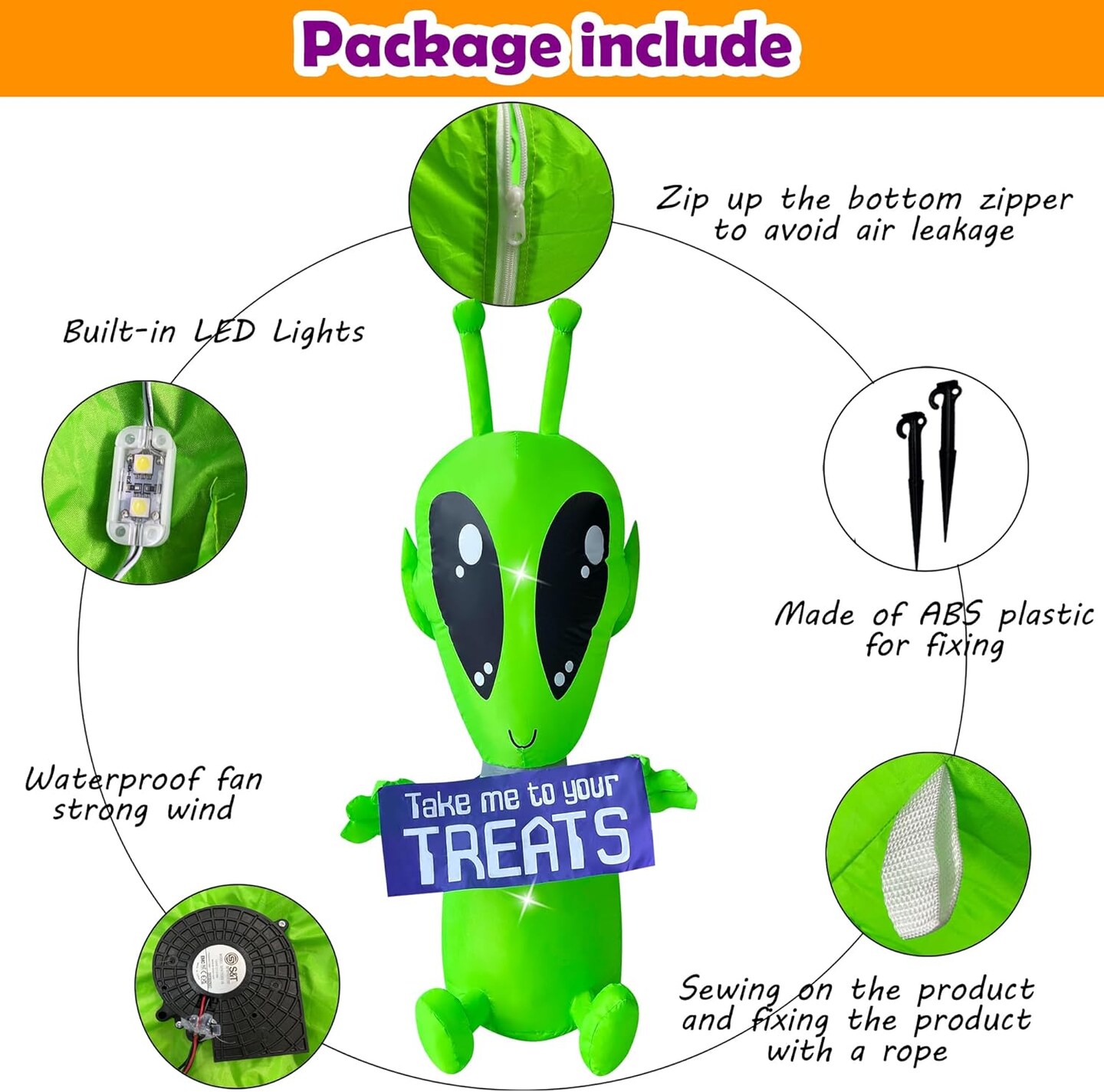 4 FT Halloween Inflatable Alien with Banner Decoration, Built-in LED