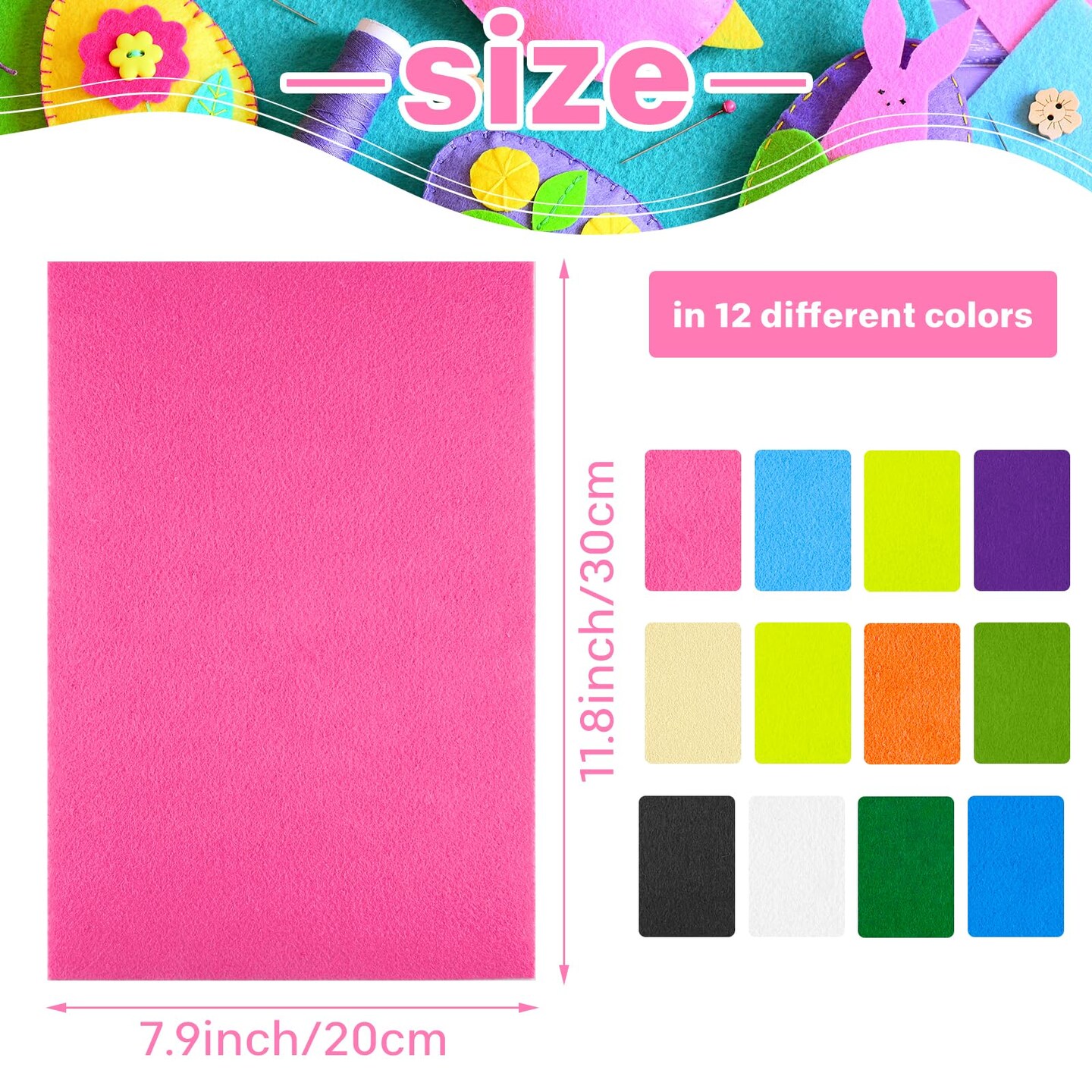 12 Pcs Self Adhesive Felt Sheet Soft Felt Sheets with Adhesive Backing for Art Project and Sewing DIY Craft(11.8"x7.9"/30x20cm)- 12 Colors