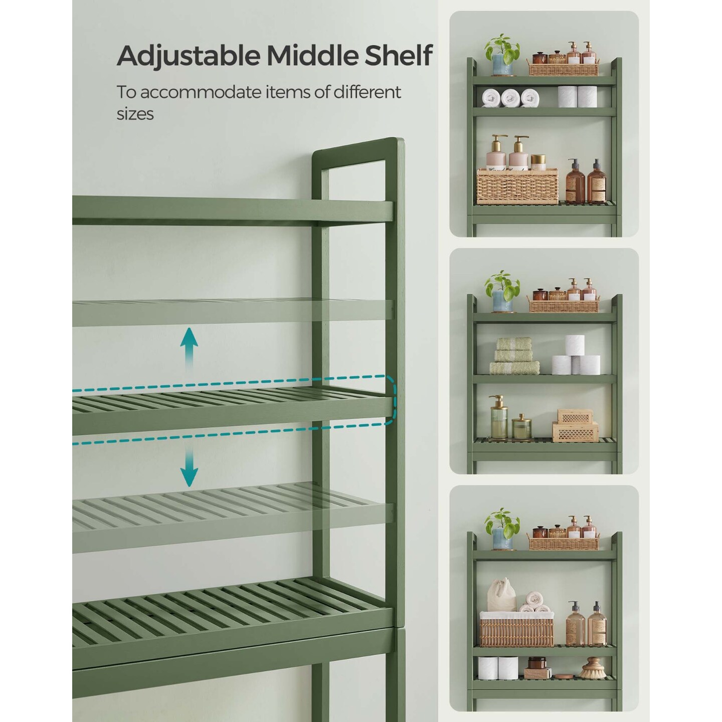 Bathroom Over Toilet Storage Rack 3 Tier wicker Organizer with Adjustable Height Shelf and Stable Anti Tip Wall Mount Design