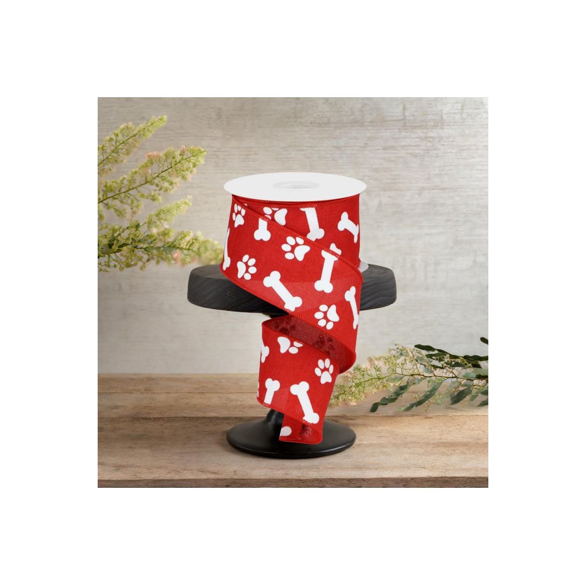 2.5&#x22; Paw Print Royal Ribbon: Red &#x26; White (10 Yards)